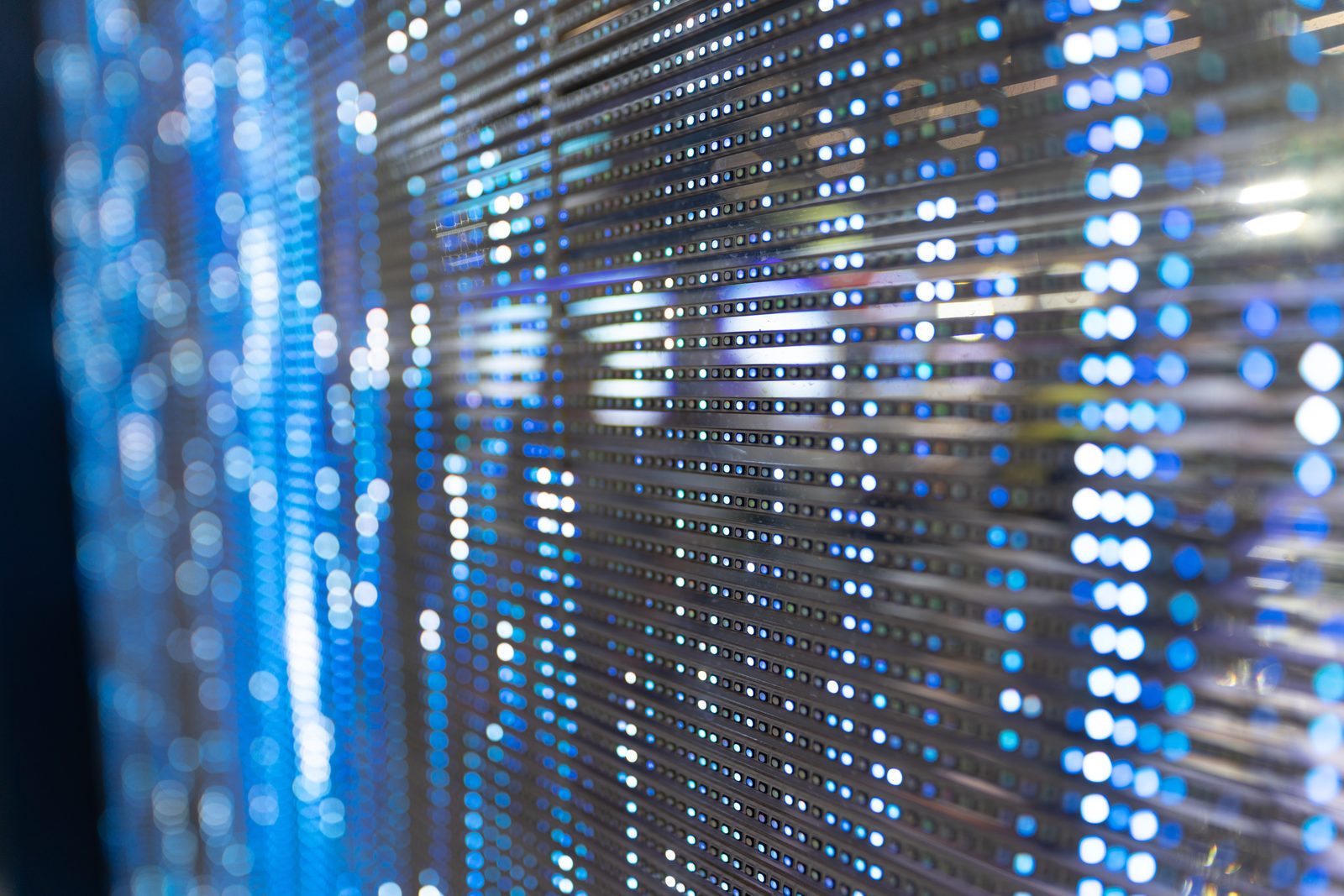 An abstract wall of blue and white lights