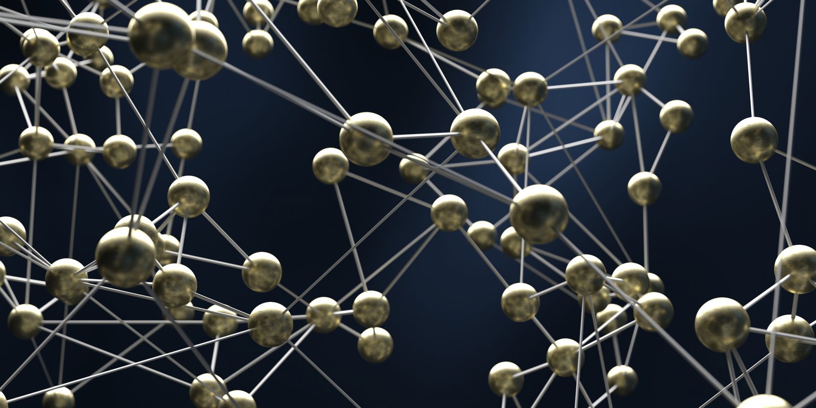 Connected spheres with lines on dark background