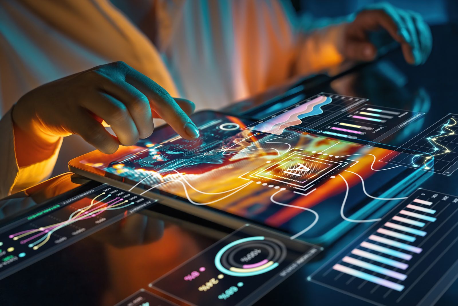 Futuristic ai interface with data visualization an