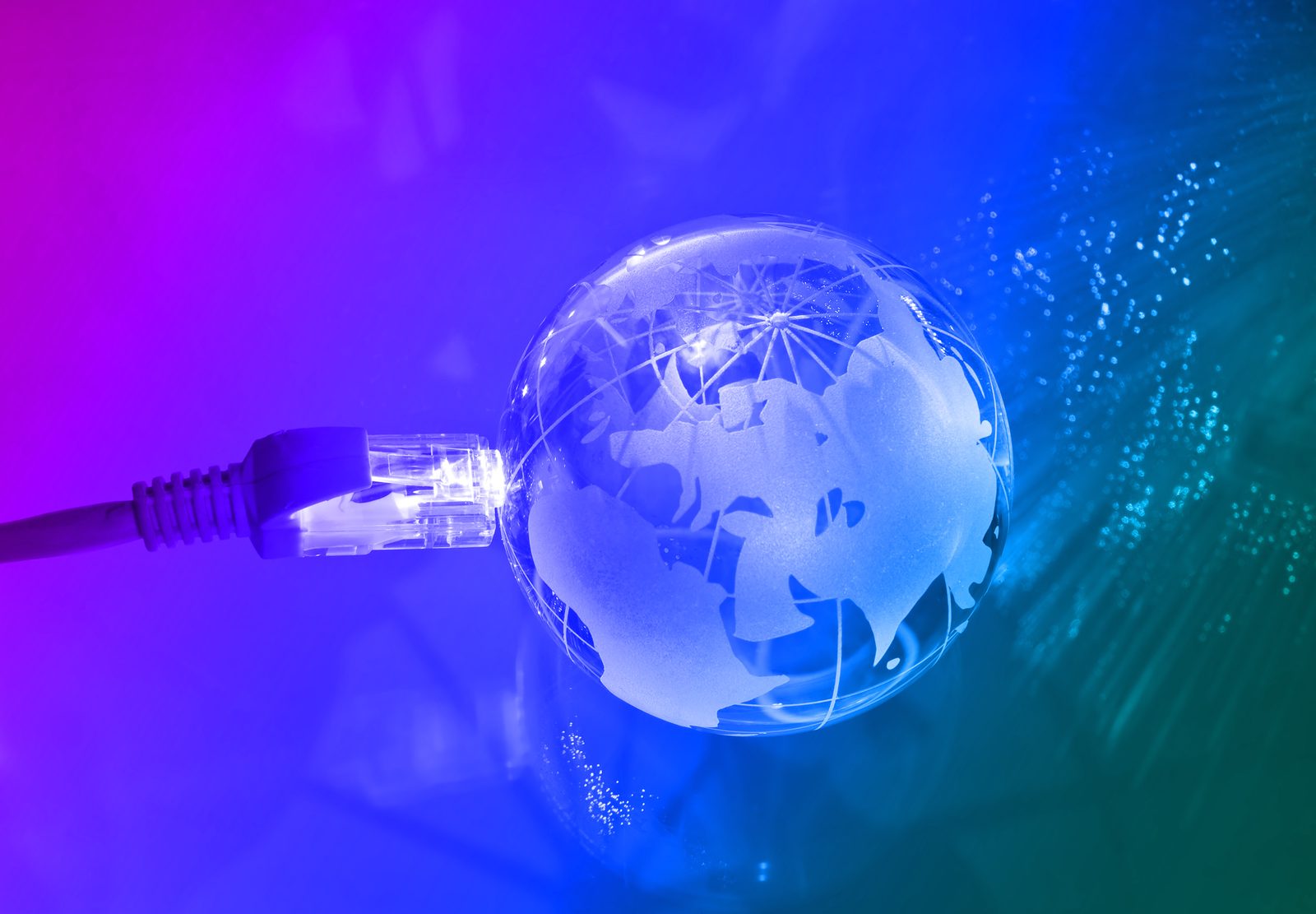 Illuminated glass globe connected by network cable