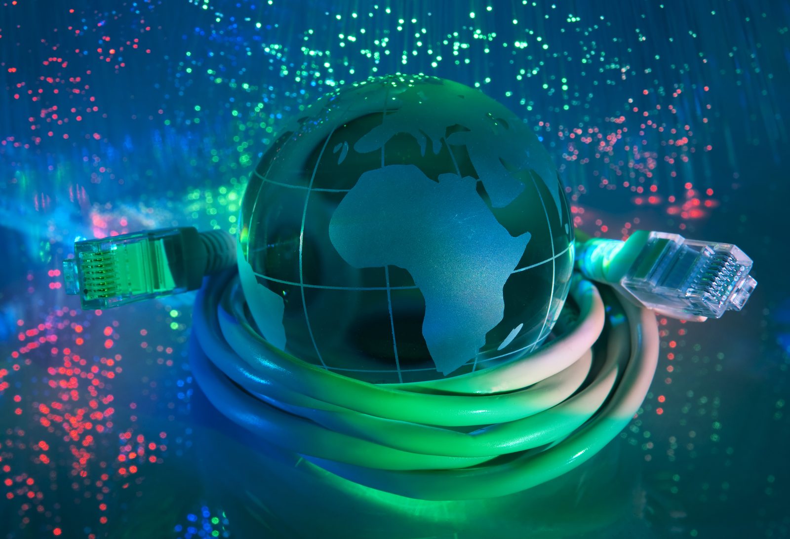 Network cable connecting to glass earth globe