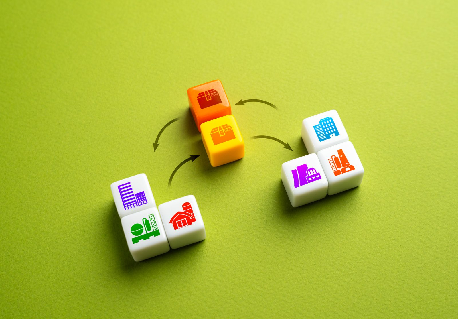 Supply chain network with arrows on green backgrou